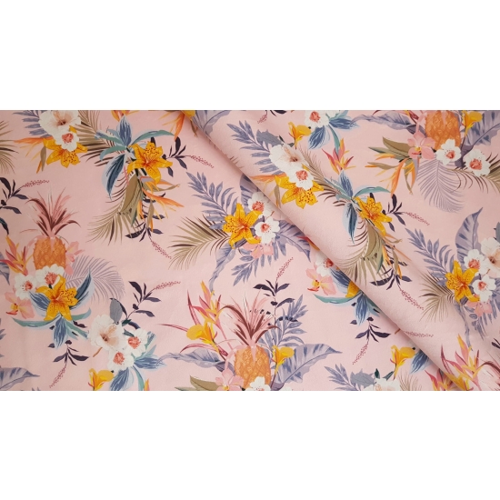 Tkanina tapicerska wzory Welur Różowe ananasy