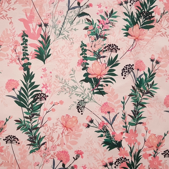 Tkanina tapicerska wzory Welur Kwiaty polne różowe