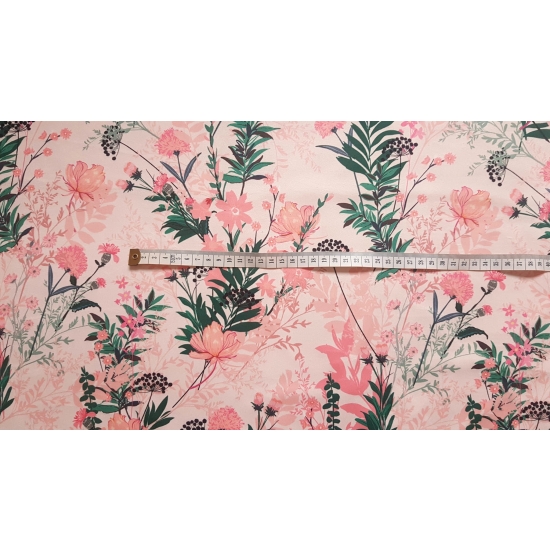 Tkanina tapicerska wzory Welur Kwiaty polne różowe