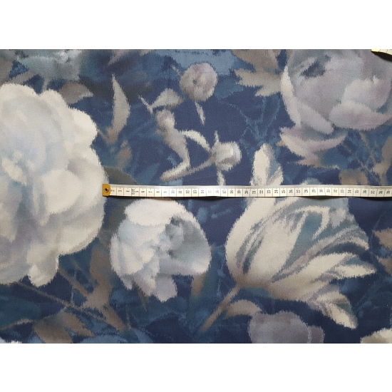 Tkanina tapicerska wzory Welur Kwiaty malowane granatowe