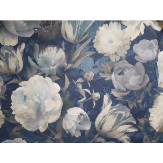 Tkanina tapicerska wzory Welur Kwiaty malowane granatowe