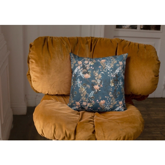 Tkanina tapicerska wzory Welur Kwiaty polne granatowe