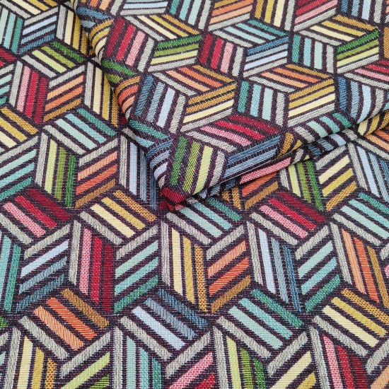 Tkanina tapicerska wzorzysta żakard Kostki 3D kolorowe