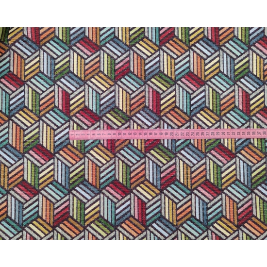 Tkanina tapicerska wzorzysta żakard Kostki 3D kolorowe