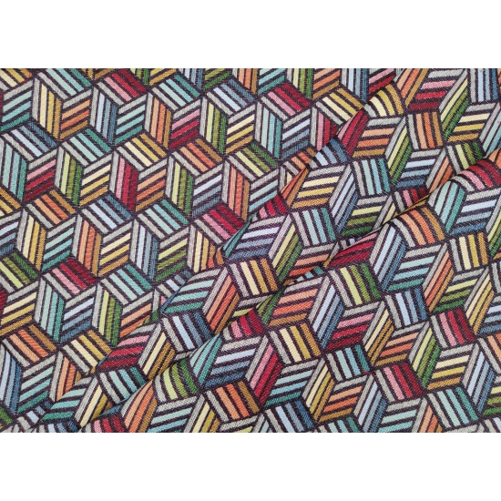 Tkanina tapicerska wzorzysta żakard Kostki 3D kolorowe