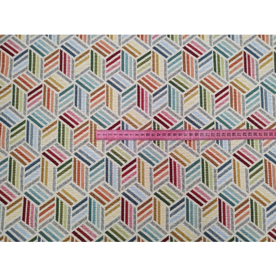 Tkanina tapicerska wzorzysta żakard Kostki 3D pastelowe