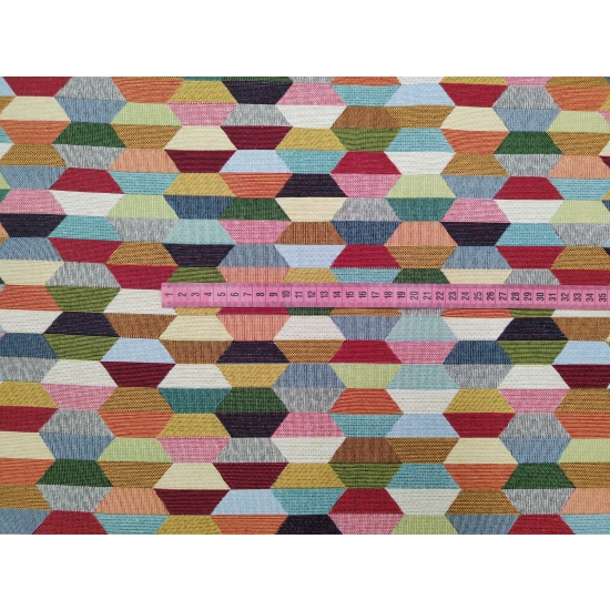 Tkanina tapicerska wzorzysta żakard Heksagony kolorowe