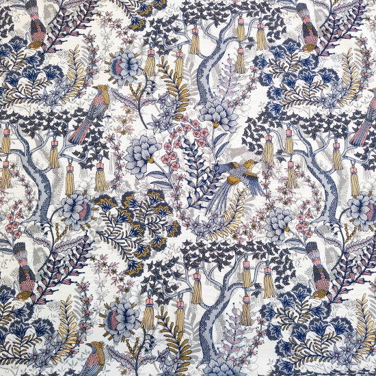 Tkanina tapicerska wzorzysta żakard Drzewa i ptaki