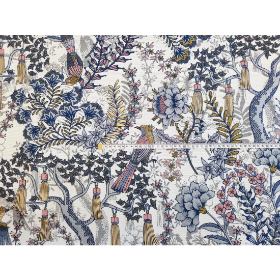 Tkanina tapicerska wzorzysta żakard Drzewa i ptaki