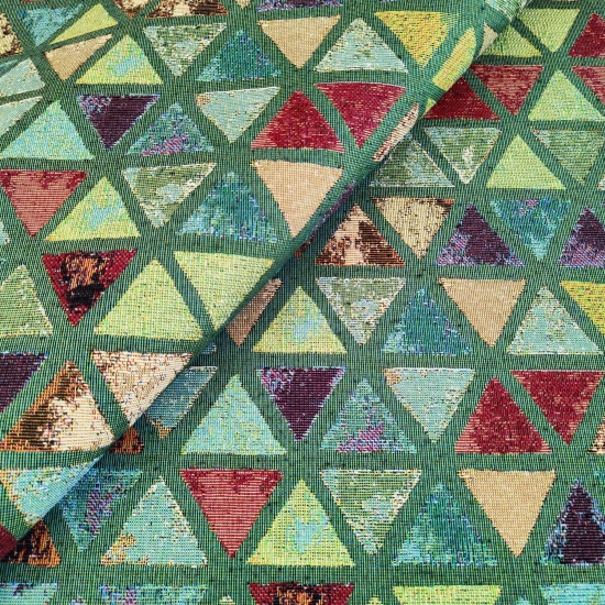 Tkanina tapicerska wzorzysta żakard Trójkąty zielone