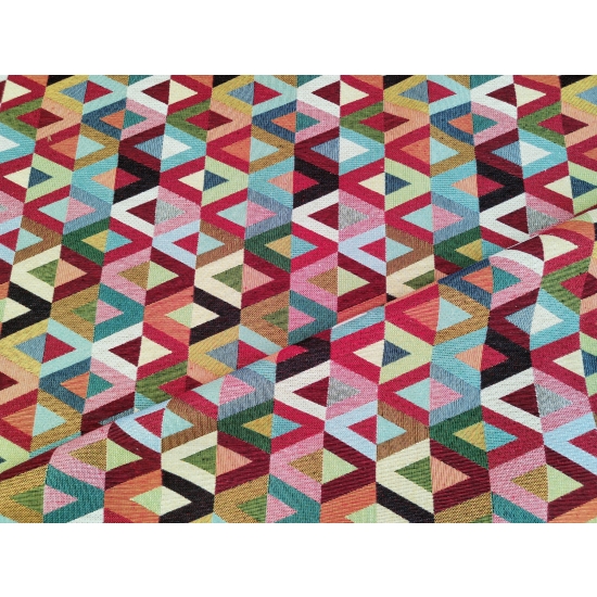Tkanina tapicerska wzorzysta żakard Trójkąty kolorowe