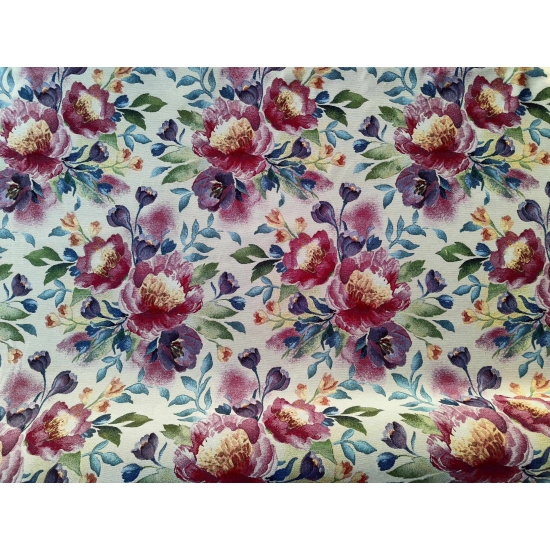 Tkanina tapicerska wzorzysta żakard Kwiaty na beżowym tle