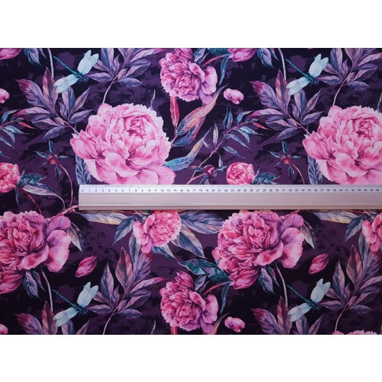Tkanina tapicerska wzory Welur Piwonie różowe