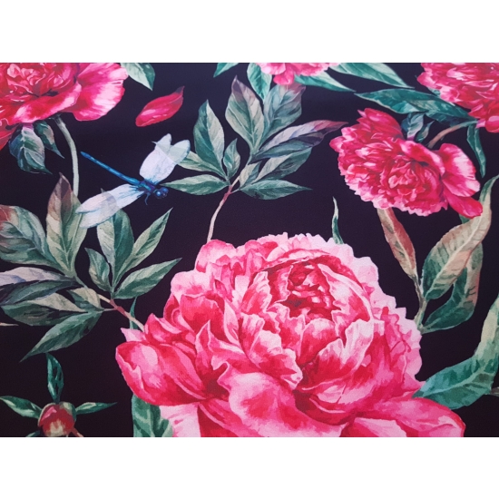 Tkanina tapicerska wzory Welur Piwonie czerwone