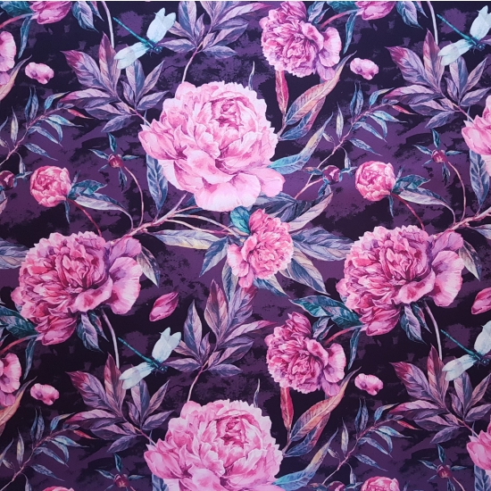 Tkanina tapicerska wzory Welur Piwonie różowe